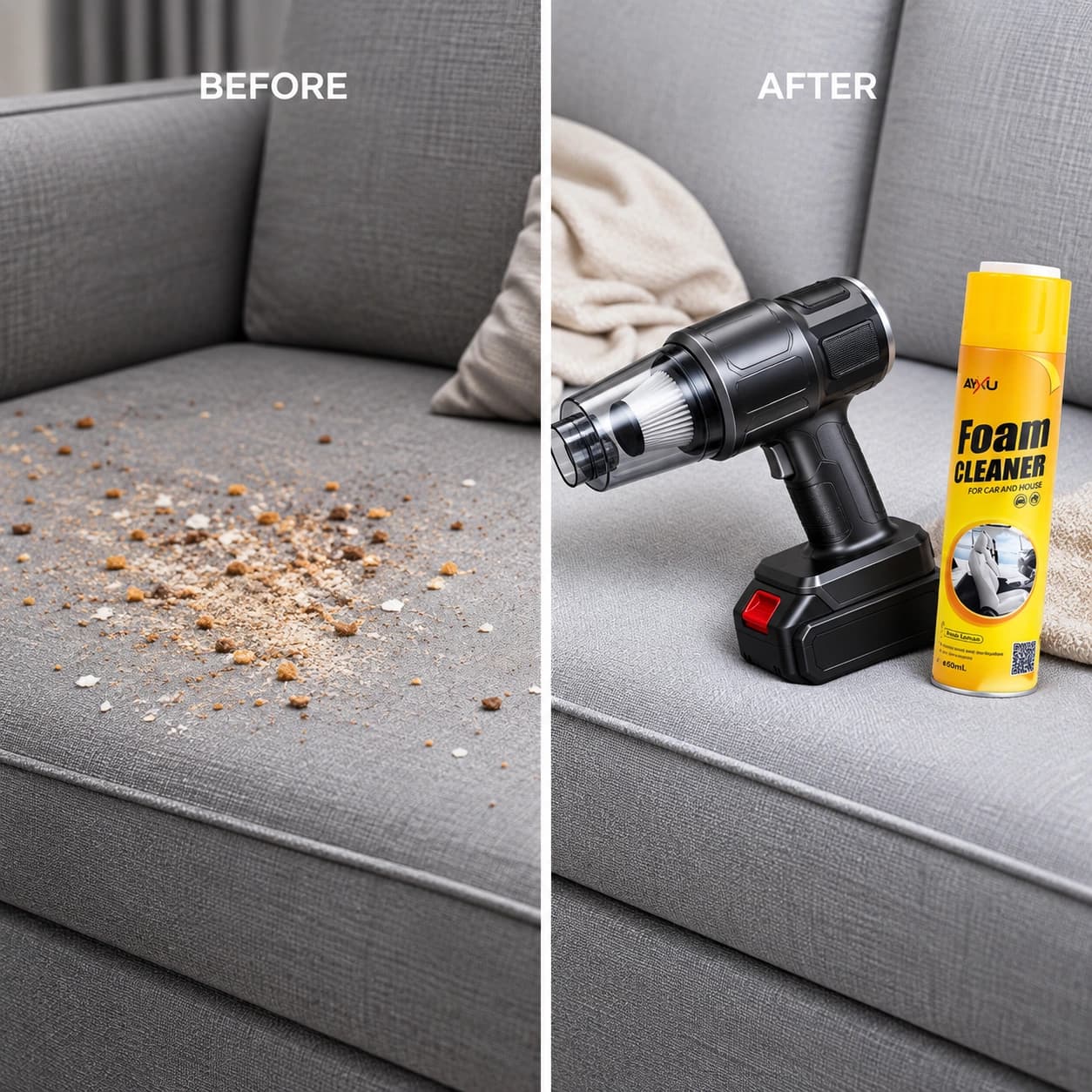 M. Hassan in Lagos — before and after using the 3-in-1 cleaning kit